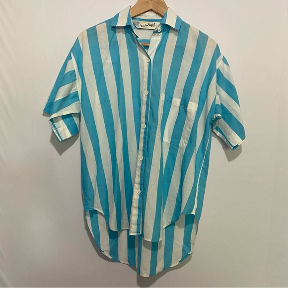 Diane Von Furstenberg Tops - Diane Von Furstenberg Striped Button Up Shirt Blue White Short Sleeve Blouse S